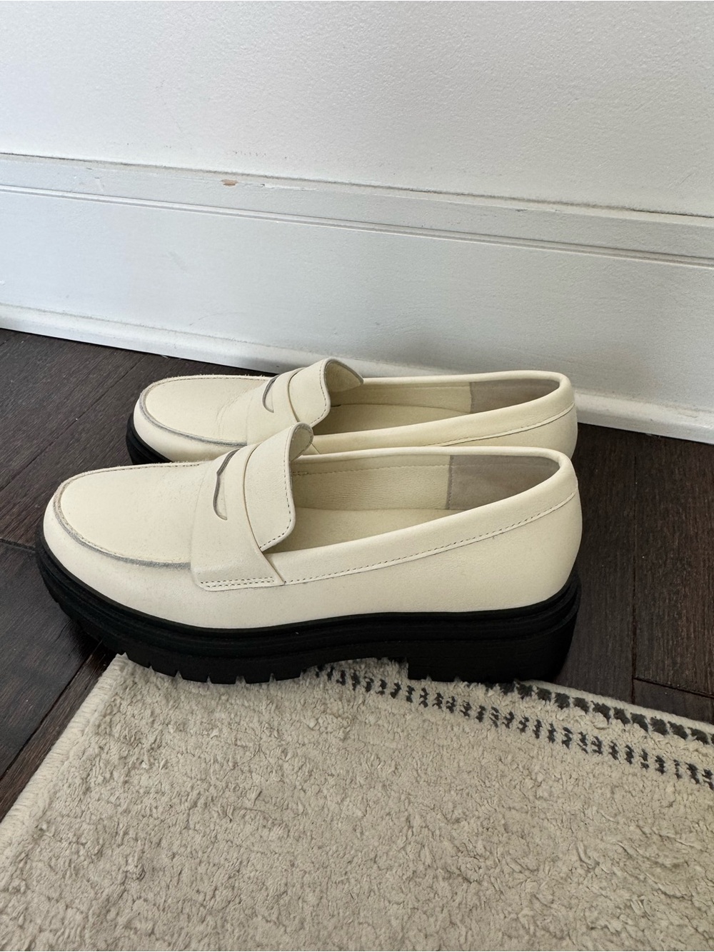Quince Cream Loafers with Black Sole - Women's Slip-On Flats - Picture 2 of 5